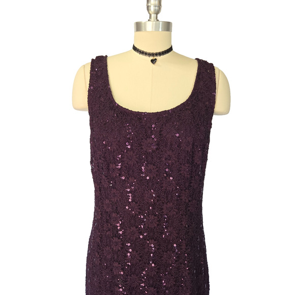 Vintage 90s Purple Lace Maxi Dress Size L Ethereal Fairy Grunge Glam Formal - Picture 3 of 11